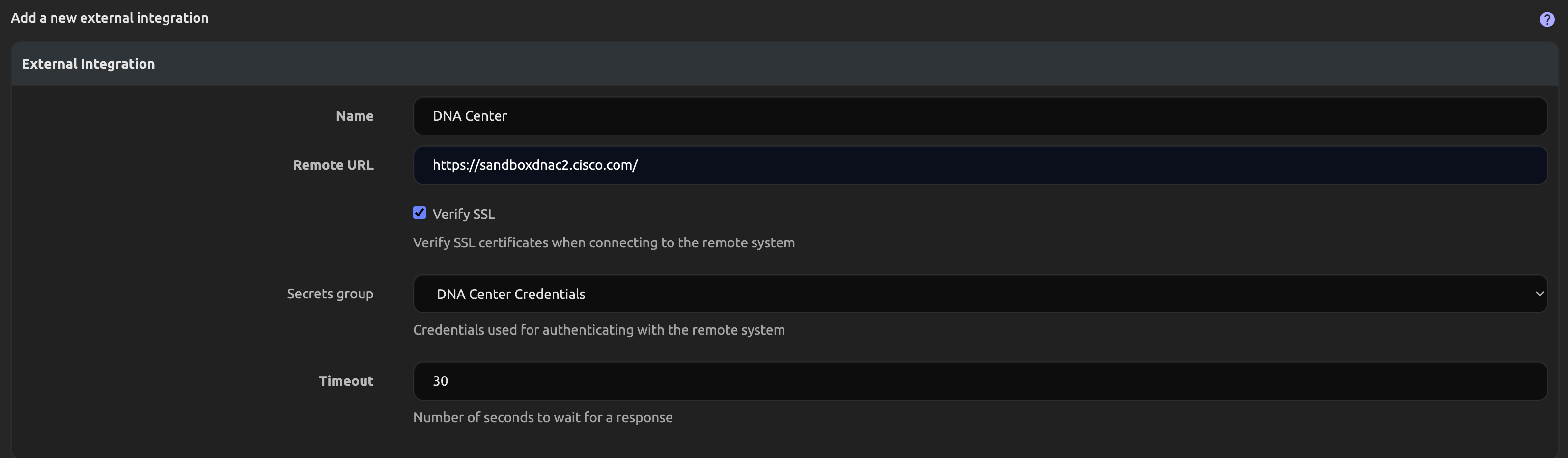 DNAC ExternalIntegration