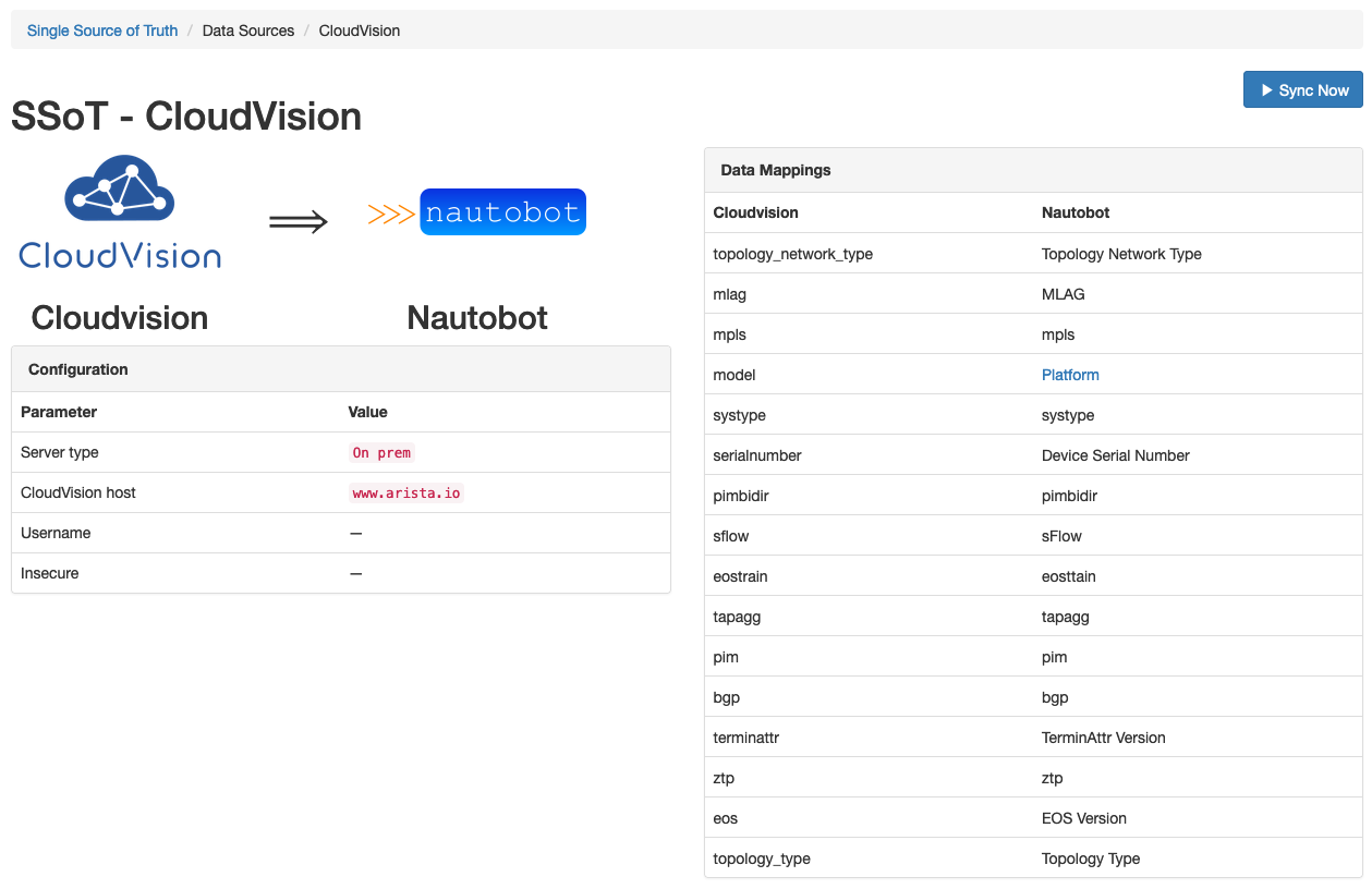 Example data source - Arista CloudVision