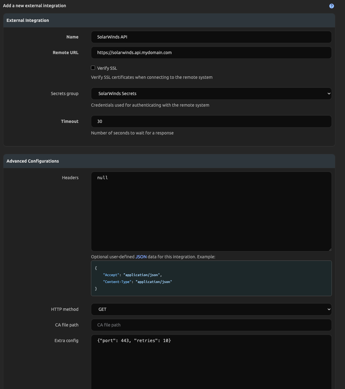 SolarWinds ExternalIntegration