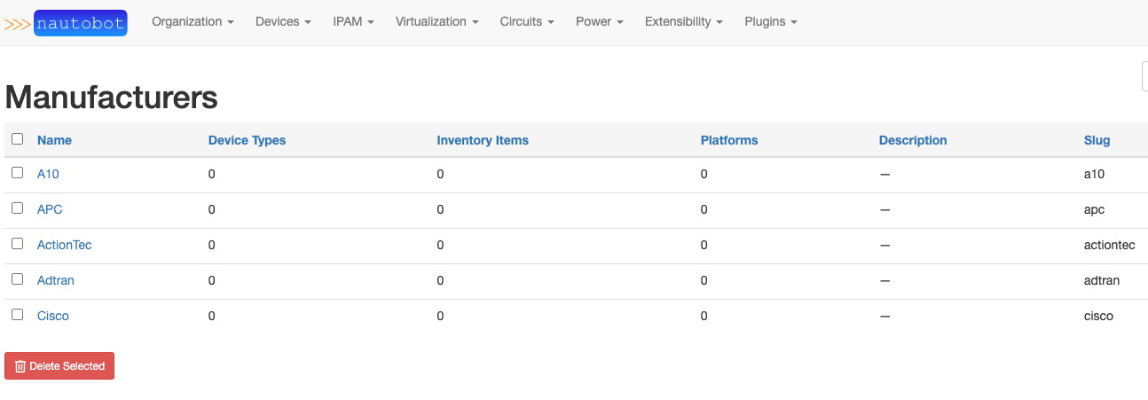 Nautobot Manufacturers